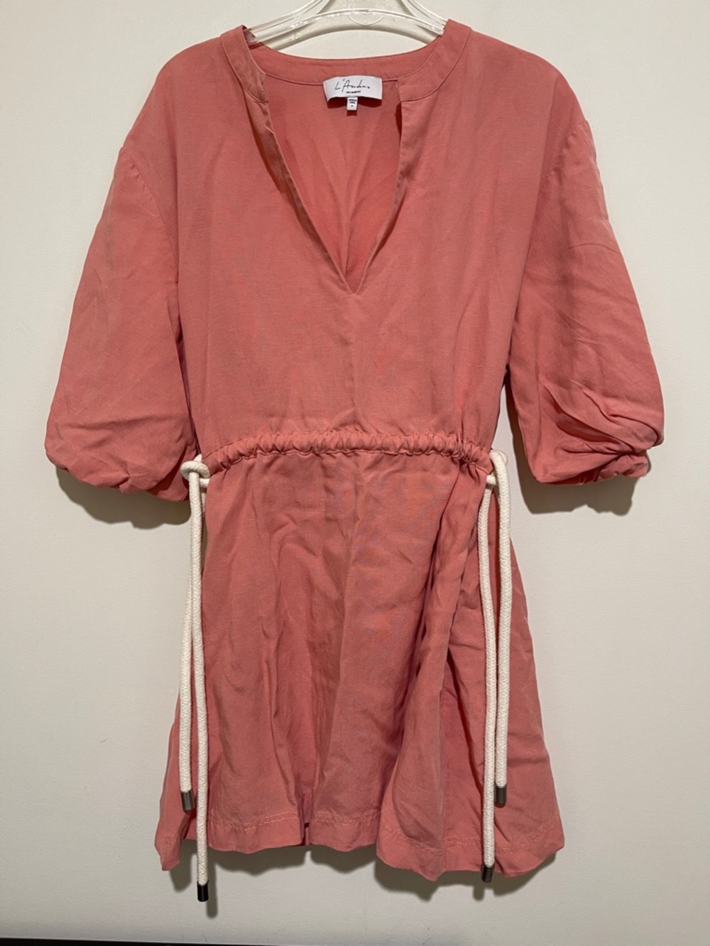 L'Academie Salmon Mini Dress with Drawstring Size Small
